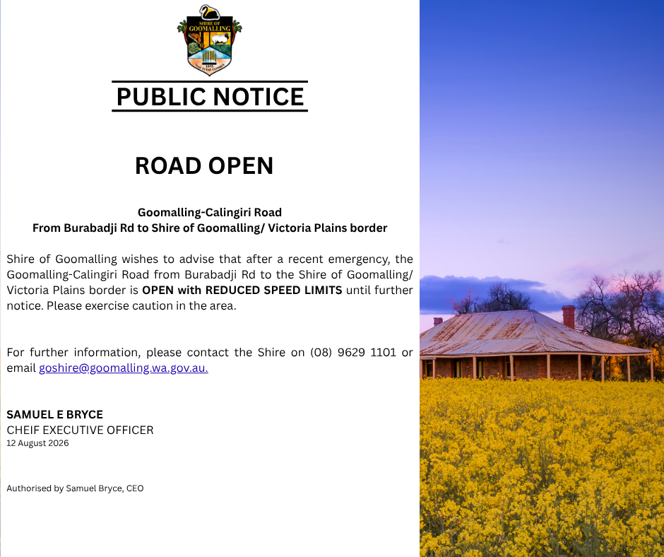PUBLIC NOTICE - Road Open 20260812