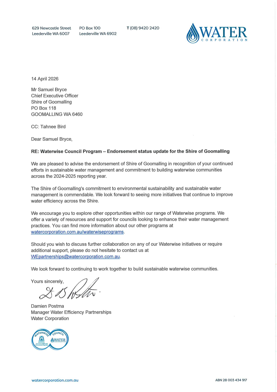 Waterwise Council Endorsement Letter 2026