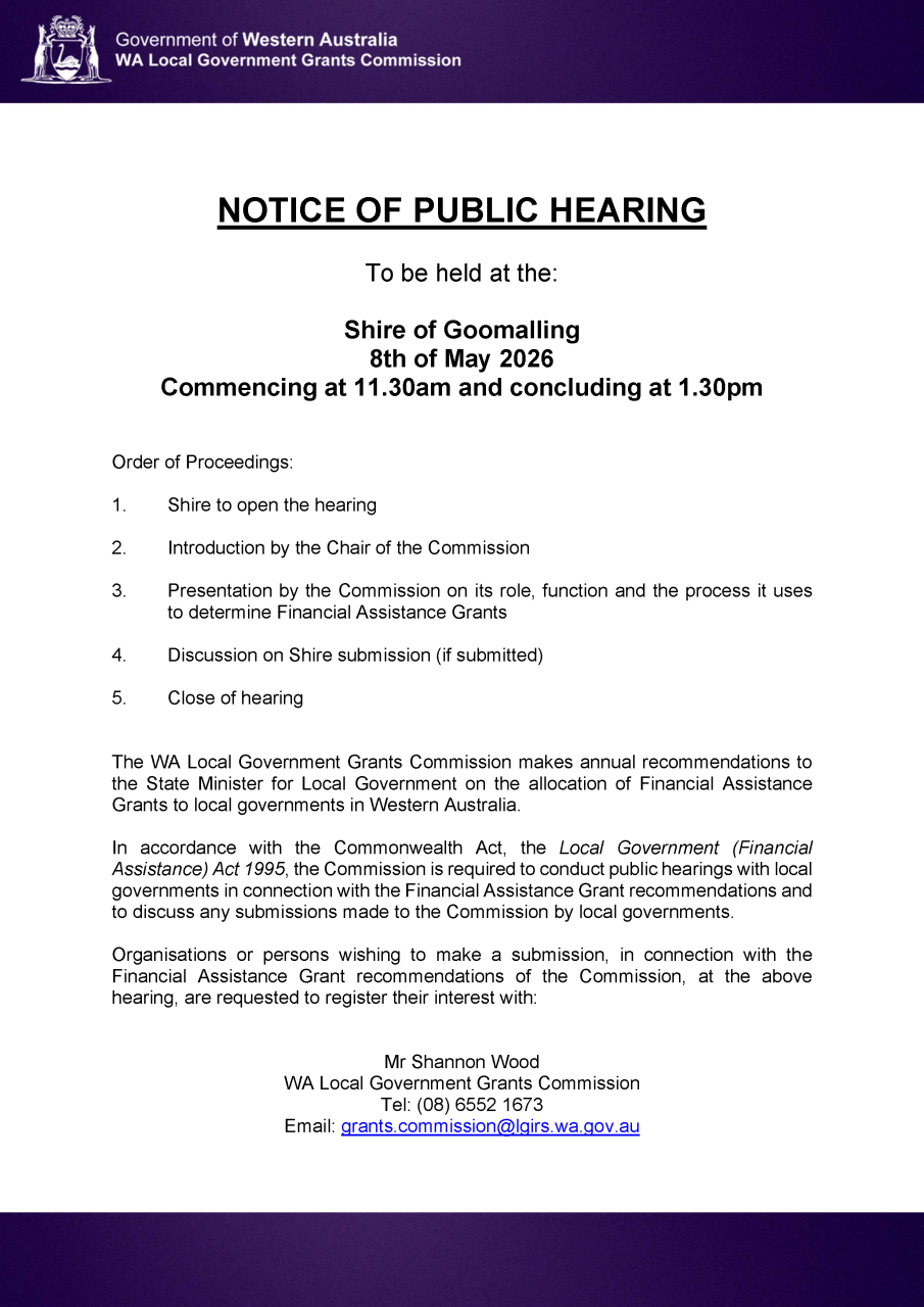 Goomalling Public Hearing Notice May 2026