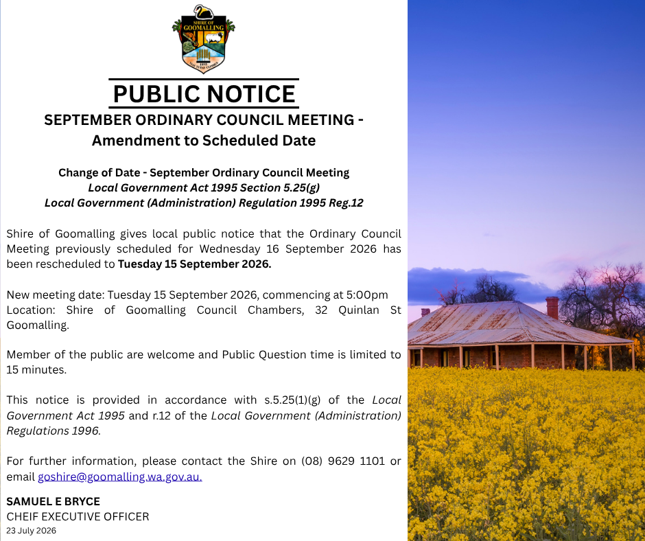 PUBLIC NOTICE - Change of Meeting Date Sept 26