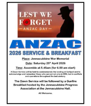 ANZAC 2026 Service & Breakfast - Jennacubbine