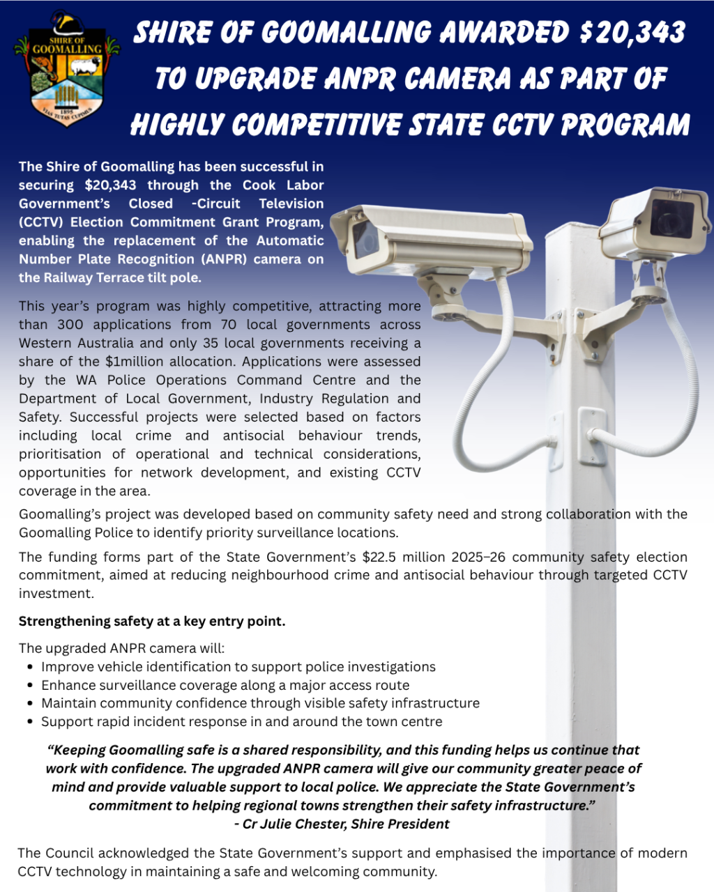 Shire of Goomalling Awarded $20,343 to Upgrade ANPR Camera